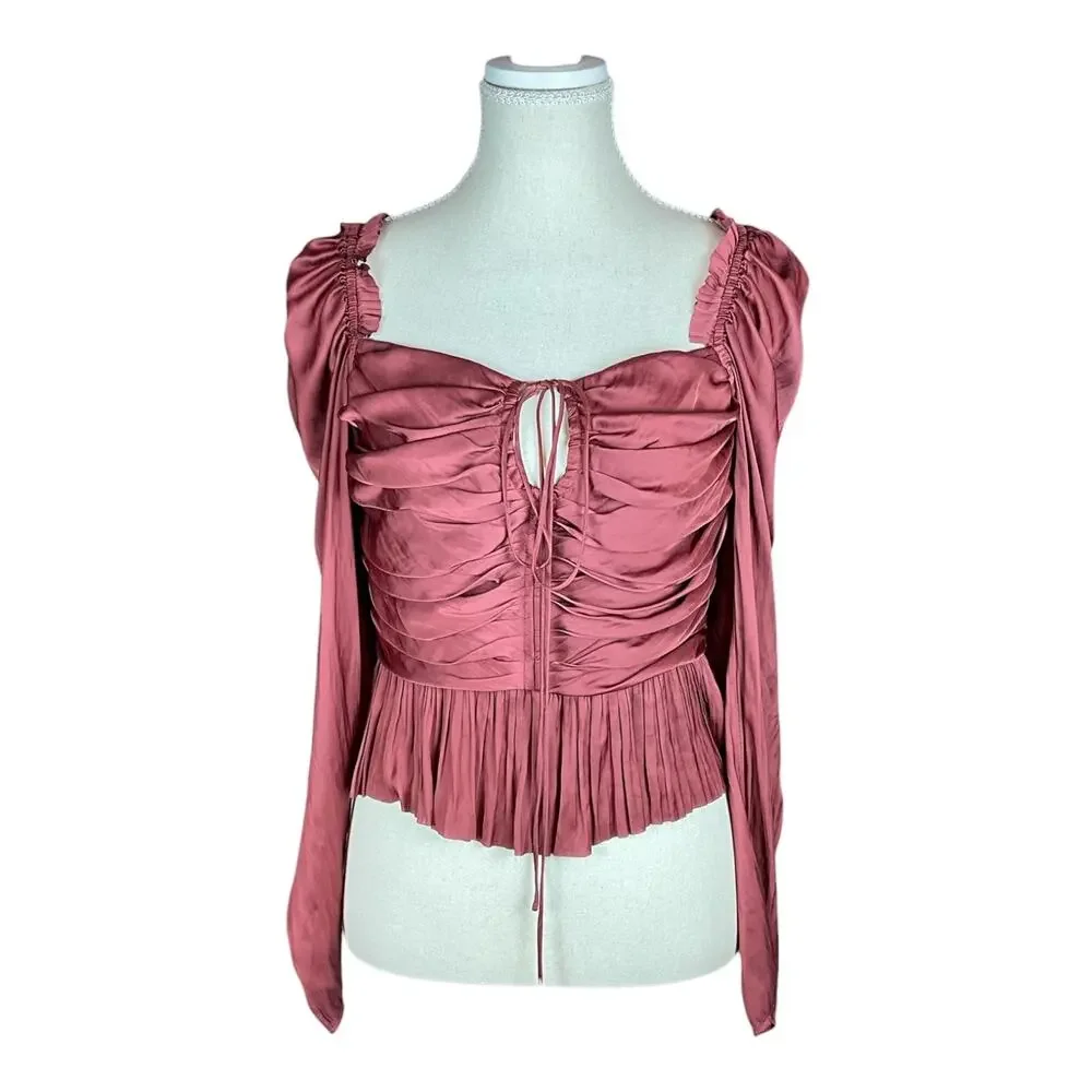 Ulla Johnson Mirelle Ruched Peplum Satin Blouse Desert Rose Size 6